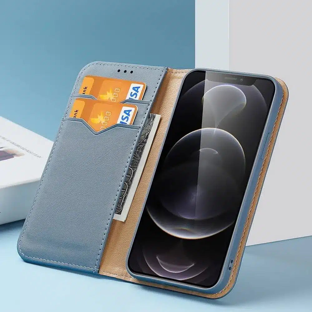 DUX DUCIS Hivo – usnjena denarnica za Apple iPhone 13 Pro, modra