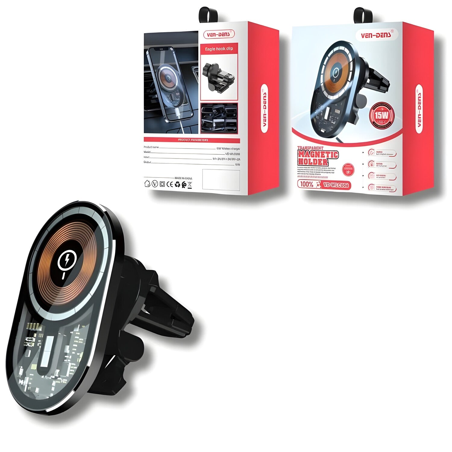2u1 Magnetni Držač i Bežični Punjač za Auto - Crna KP34302