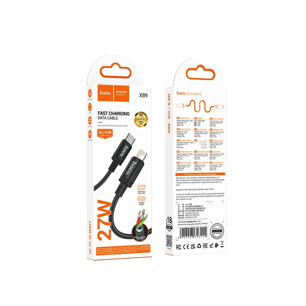 USB C na Lightning kabel Hoco PD 27W 2m X89 črn