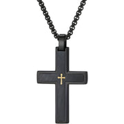 Muška Ogrlica s Križem VQ-38807 - Crna / Zlatna / 60cm KP38807