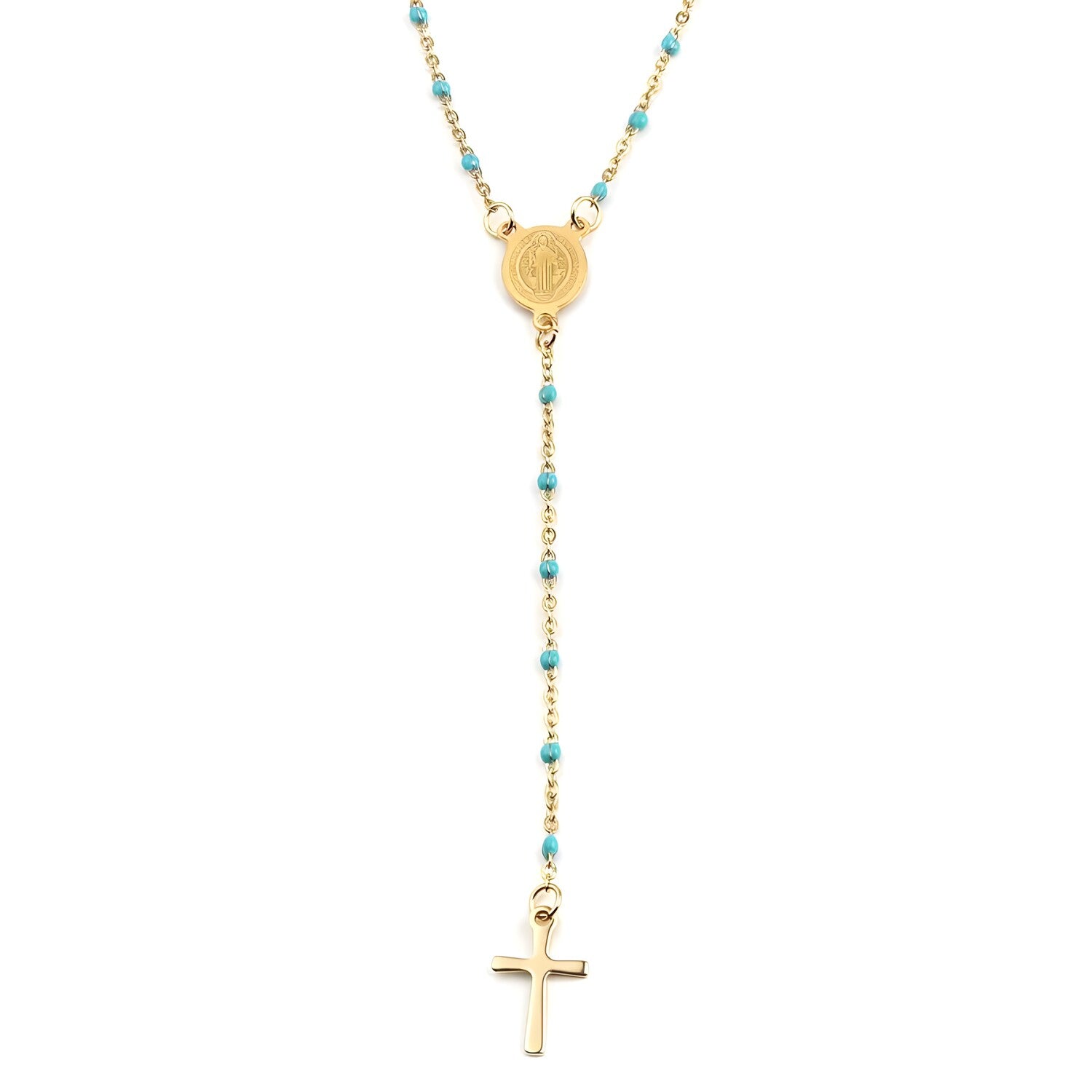 Ogrlica Classical Cross - Zlatna / Tirkizna KP29910
