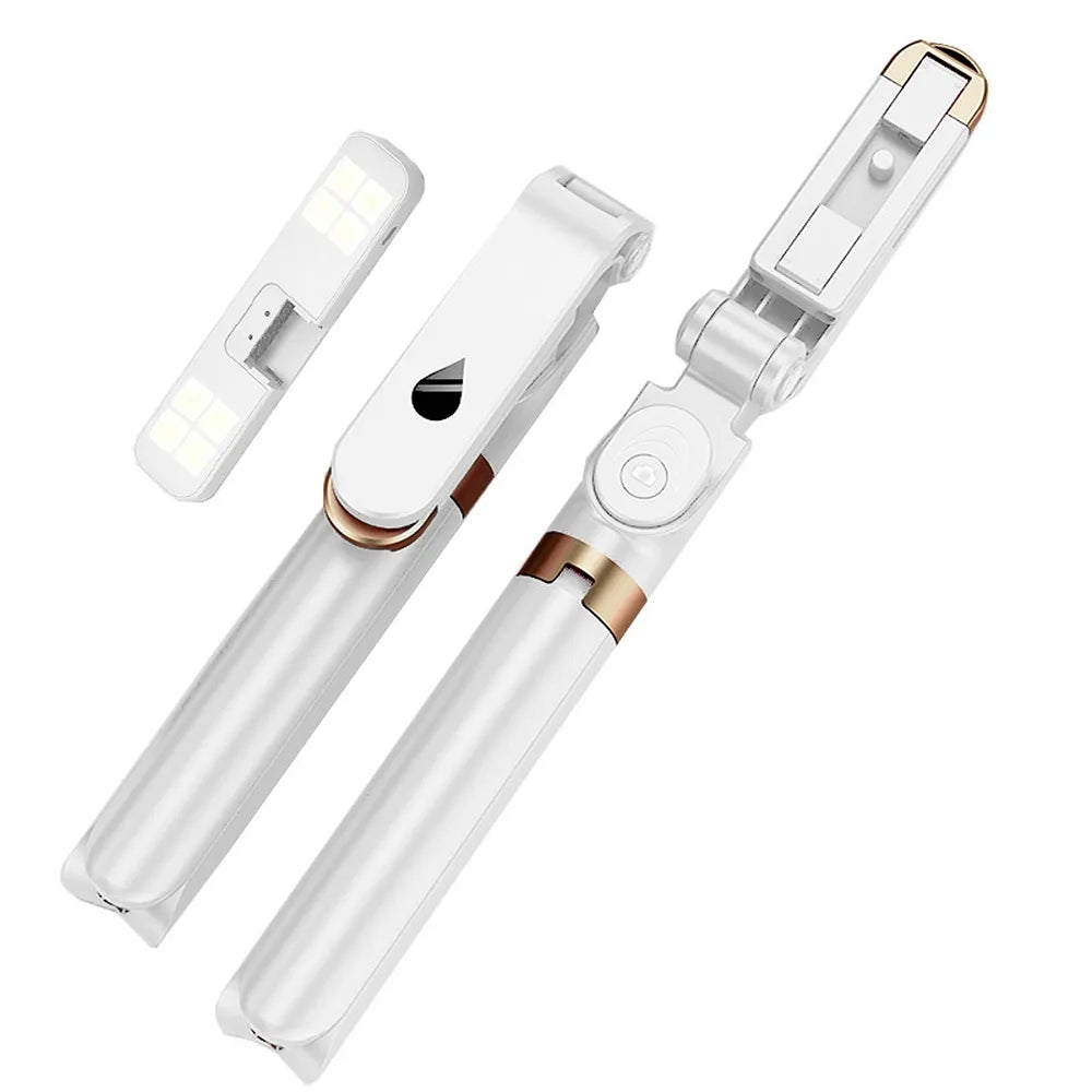 Set / držalo za selfije z daljinskim upravljalnikom bluetooth in stojalom LED RING SSTR-20 belo