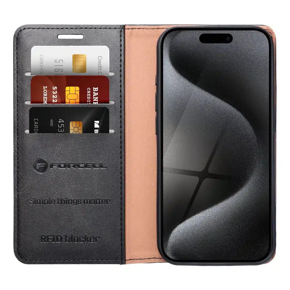 FORCELL F-PROTECT RFID Blocker preklopni ovitek za iPhone 14 Pro črn