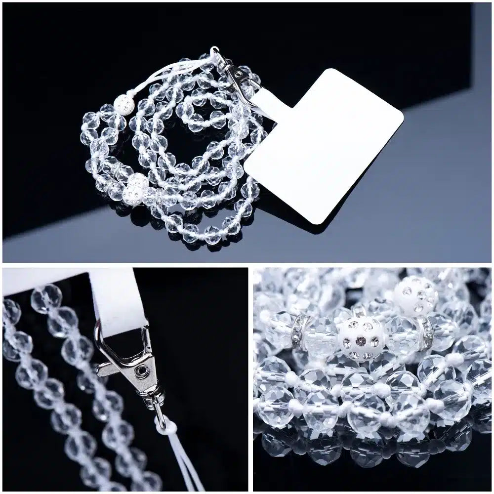 Obesek za telefon CRYSTAL DIAMOND / dolžina vrvice 74cm (37cm v zanki) / okoli vratu bel
