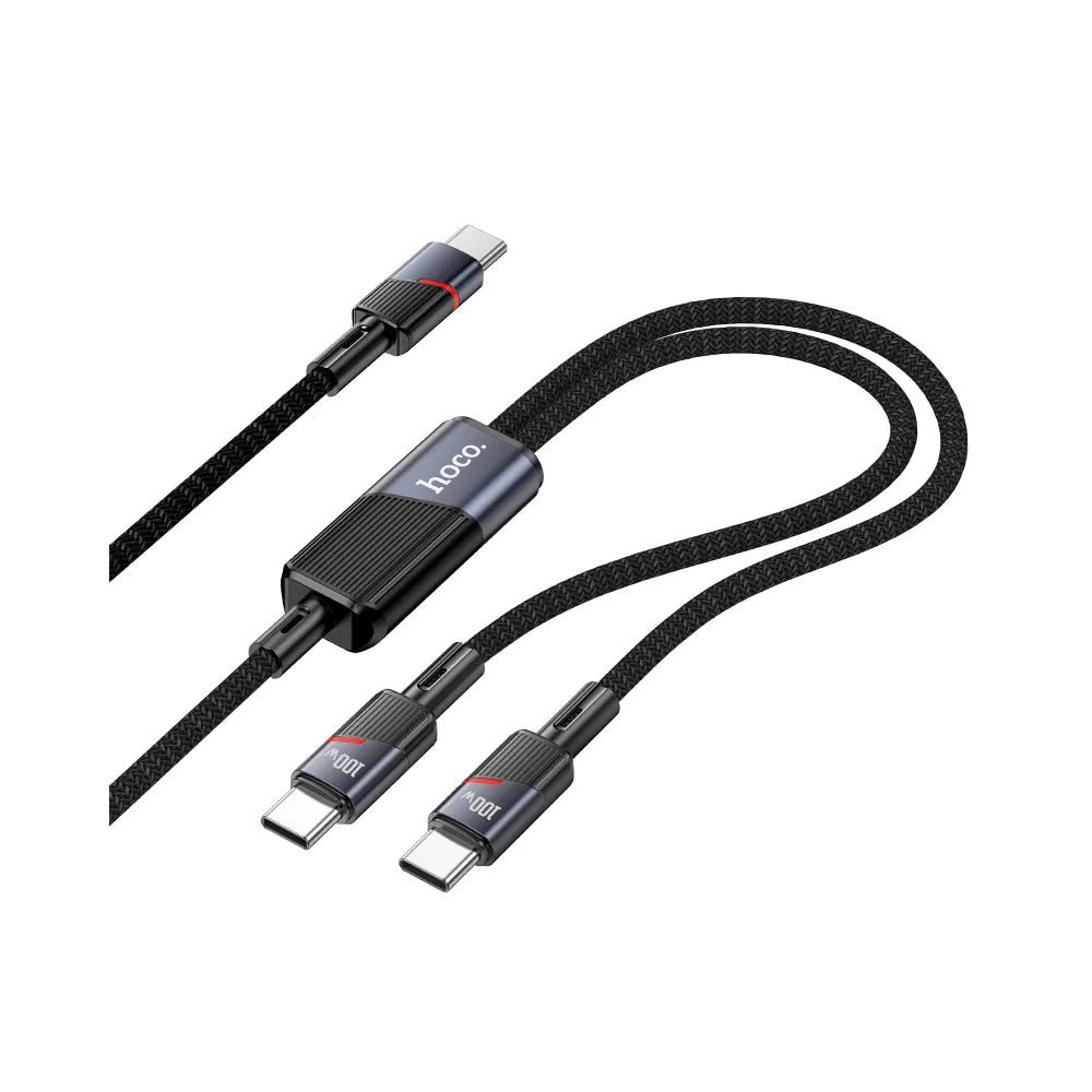 2v1 USB C na USB C / USB C kabel Hoco 5A 100W 120 cm U139 črn