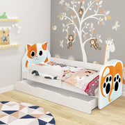 Dječji krevet ACMA Animals, bočna bijela + ladica 160x80 cm 02 Mačka