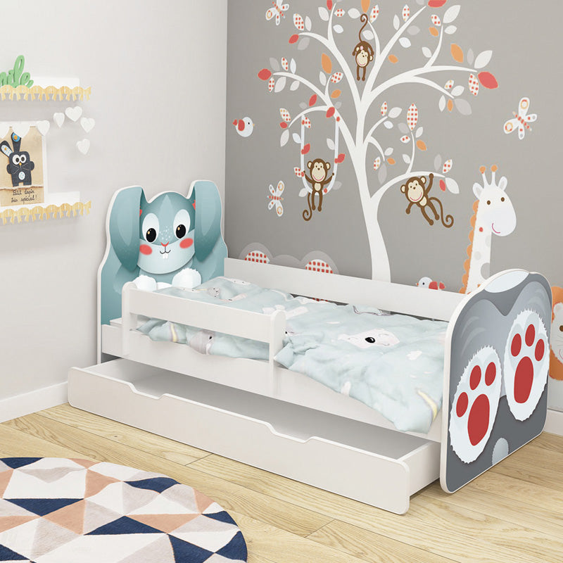 Dječji krevet ACMA Animals, bočna bijela + ladica 180x80 cm 01 Zeko