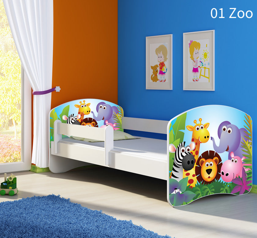 Dječji krevet ACMA s motivom, bočna bijela 140x70 cm 01 Zoo