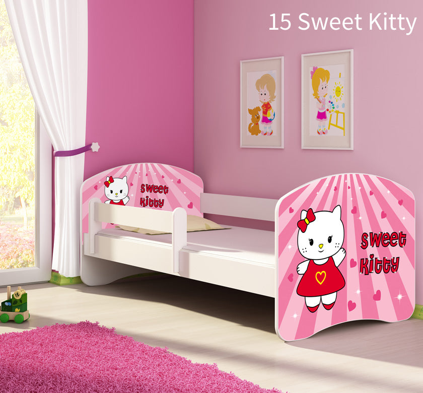 Dječji krevet ACMA s motivom, bočna bijela 160x80 cm 15 Sweet Kitty