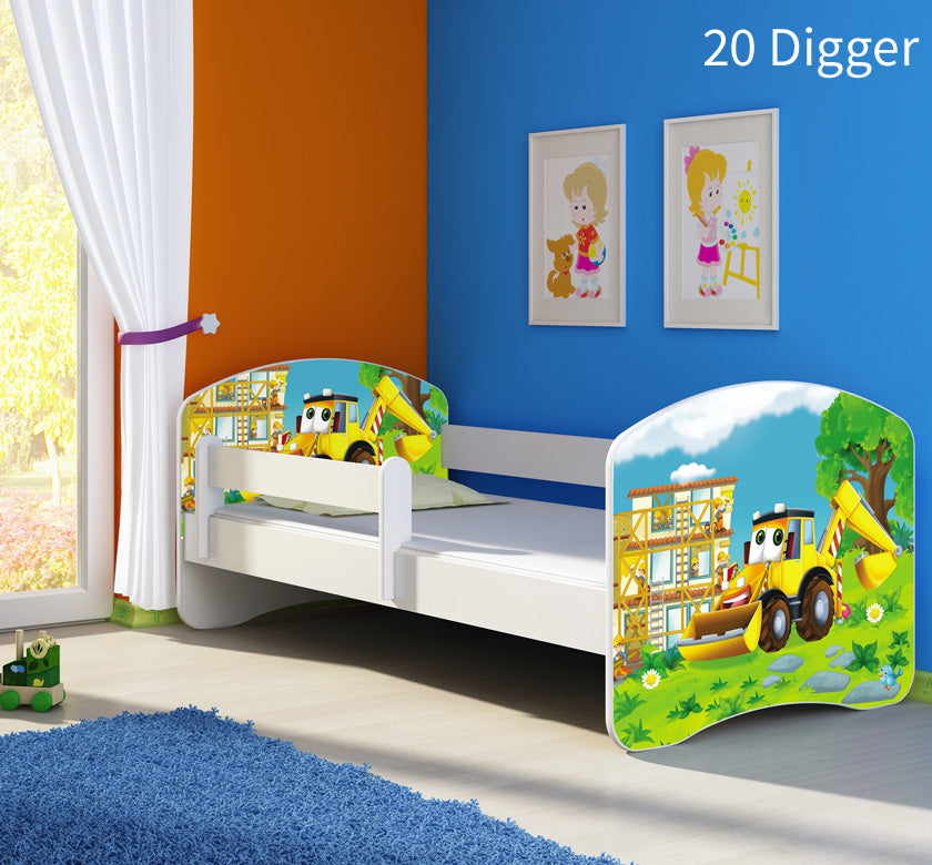 Dječji krevet ACMA s motivom, bočna bijela 160x80 cm 20 Digger