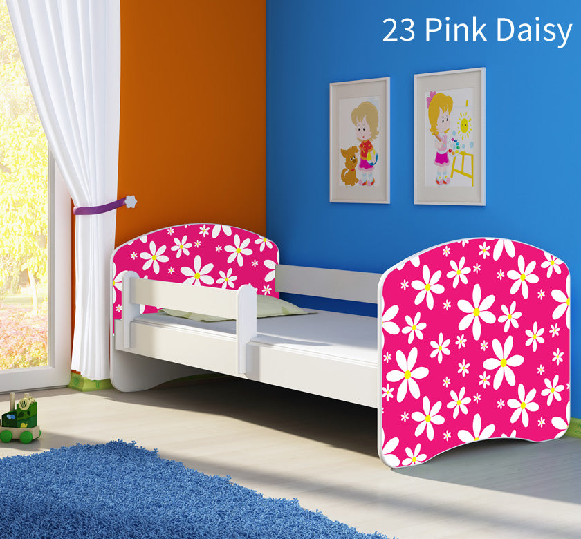 Dječji krevet ACMA s motivom, bočna bijela 180x80 cm 23 Pink Daisy