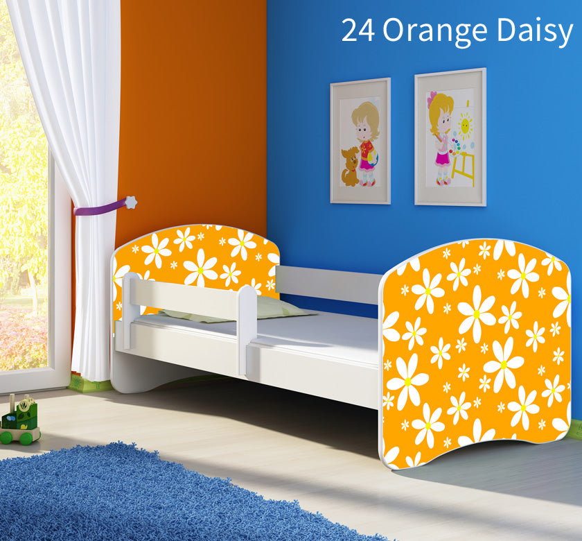 Dječji krevet ACMA s motivom, bočna bijela 180x80 cm 24 Orange Daisy