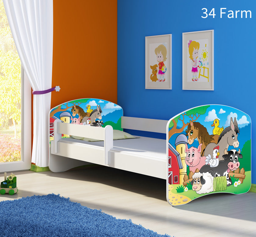 Dječji krevet ACMA s motivom, bočna bijela 160x80 cm 34 Farm