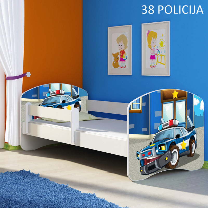Dječji krevet ACMA s motivom, bočna bijela 140x70 cm 38 Policija