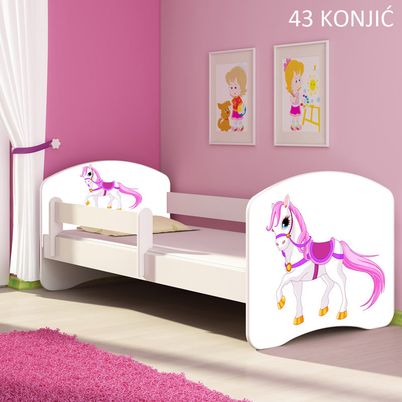 Dječji krevet ACMA s motivom, bočna bijela 180x80 cm 43 Konjić