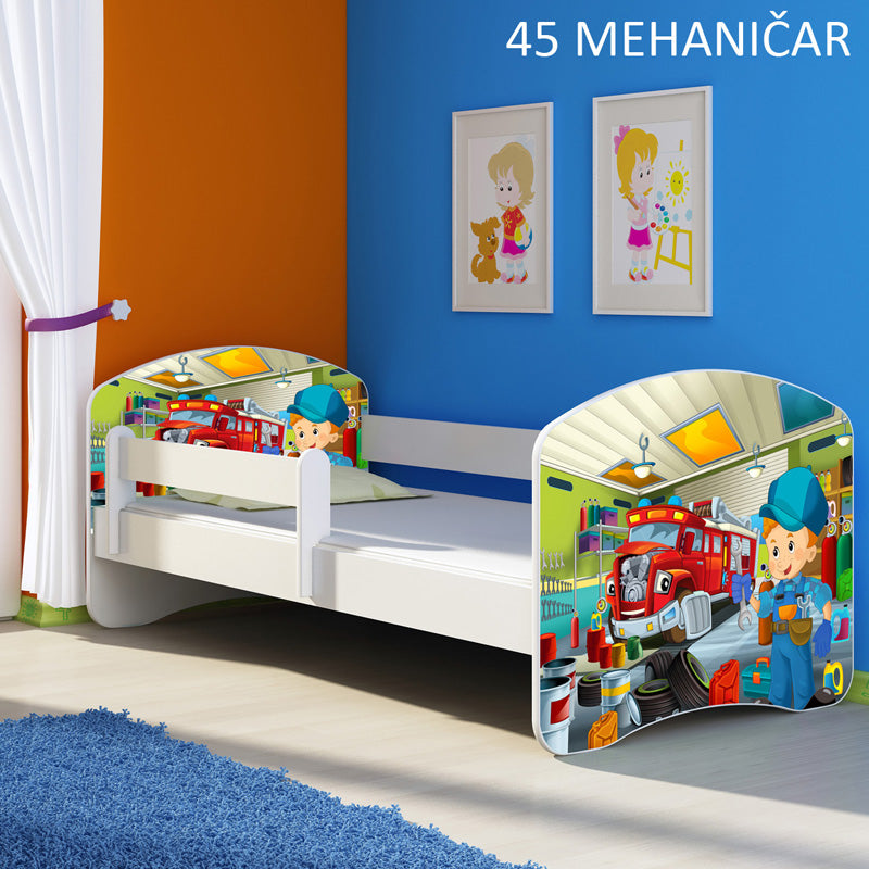 Dječji krevet ACMA s motivom, bočna bijela 140x70 cm 45 Mehaničar