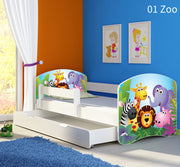 Dječji krevet ACMA s motivom, bočna bijela + ladica 180x80 cm 01 Zoo