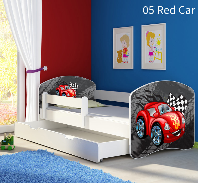 Dječji krevet ACMA s motivom, bočna bijela + ladica 160x80 cm 05 Red Car