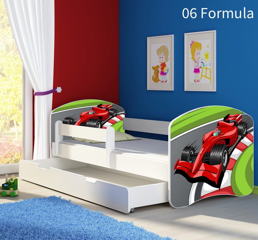 Dječji krevet ACMA s motivom, bočna bijela + ladica 160x80 cm 06 Formula 1