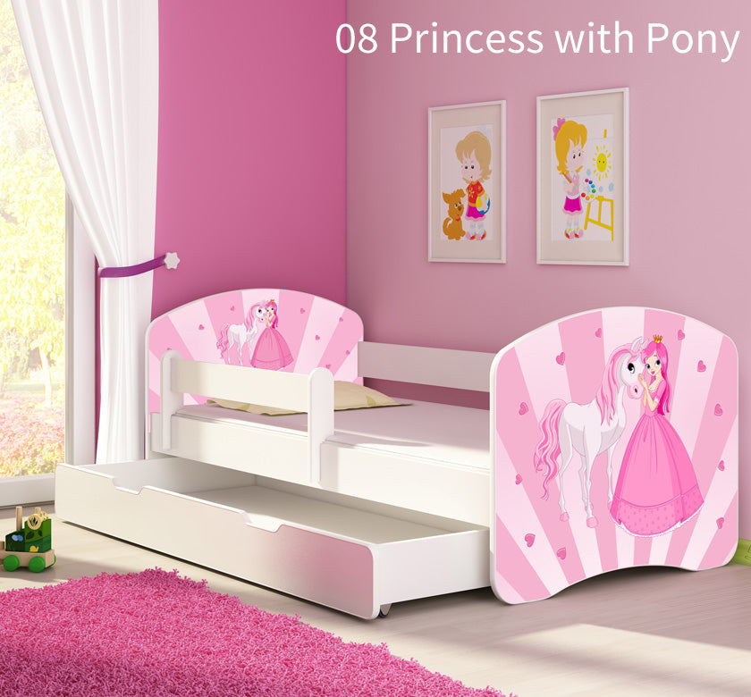 Dječji krevet ACMA s motivom, bočna bijela + ladica 180x80 cm 08 Princess with Pony