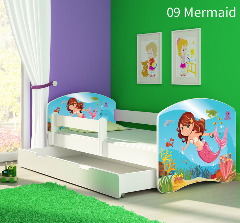 Dječji krevet ACMA s motivom, bočna bijela + ladica 160x80 cm 09 Mermaid