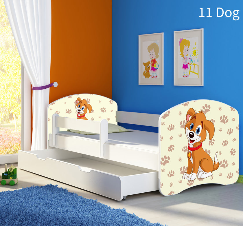 Dječji krevet ACMA s motivom, bočna bijela + ladica 160x80 cm 11 Dog