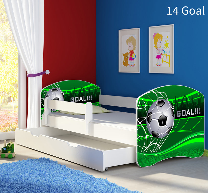 Dječji krevet ACMA s motivom, bočna bijela + ladica 160x80 cm 14 Goal