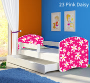 Dječji krevet ACMA s motivom, bočna bijela + ladica 140x70 cm 23 Pink Daisy