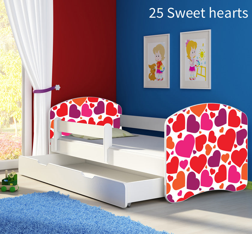 Dječji krevet ACMA s motivom, bočna bijela + ladica 180x80 cm 25 Sweet hearts