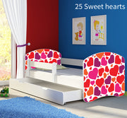Dječji krevet ACMA s motivom, bočna bijela + ladica 140x70 cm 25 Sweet hearts