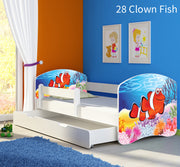 Dječji krevet ACMA s motivom, bočna bijela + ladica 160x80 cm 28 Clown Fish