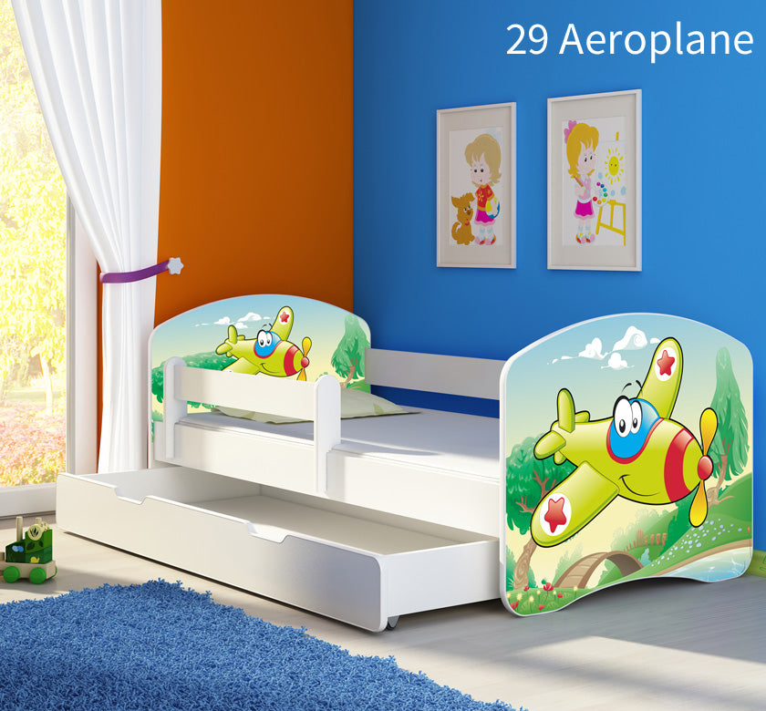 Dječji krevet ACMA s motivom, bočna bijela + ladica 160x80 cm 29 Aeroplane