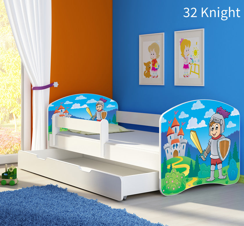 Dječji krevet ACMA s motivom, bočna bijela + ladica 160x80 cm 32 Knight
