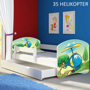 Dječji krevet ACMA s motivom, bočna bijela + ladica 140x70 cm 35 Helikopter