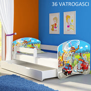 Dječji krevet ACMA s motivom, bočna bijela + ladica 140x70 cm 36 Vatrogasci