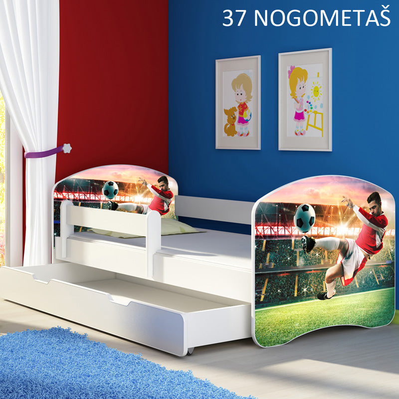 Dječji krevet ACMA s motivom, bočna bijela + ladica 160x80 cm 37 Nogometaš
