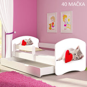 Dječji krevet ACMA s motivom, bočna bijela + ladica 140x70 cm 40 Mačka