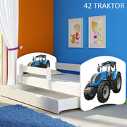 Dječji krevet ACMA s motivom, bočna bijela + ladica 180x80 cm 42 Traktor