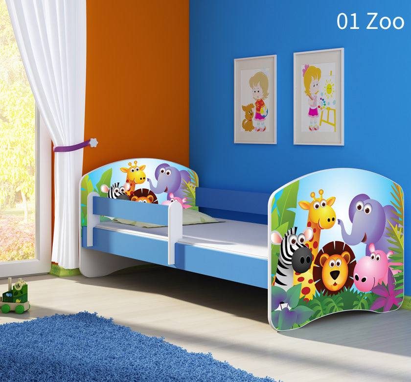 Dječji krevet ACMA s motivom, bočna plava 160x80 cm 01 Zoo