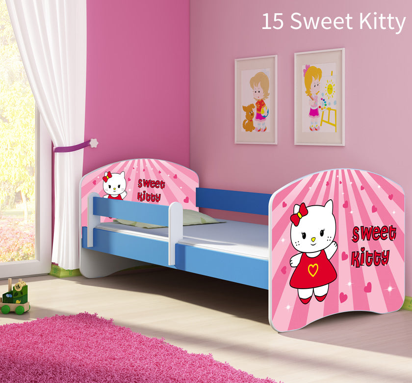 Dječji krevet ACMA s motivom, bočna plava 160x80 cm 15 Sweet Kitty