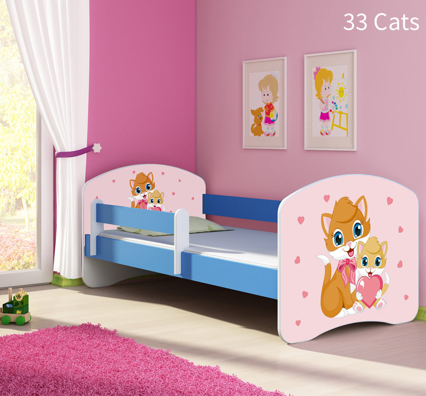 Dječji krevet ACMA s motivom, bočna plava 140x70 cm 33 Cats