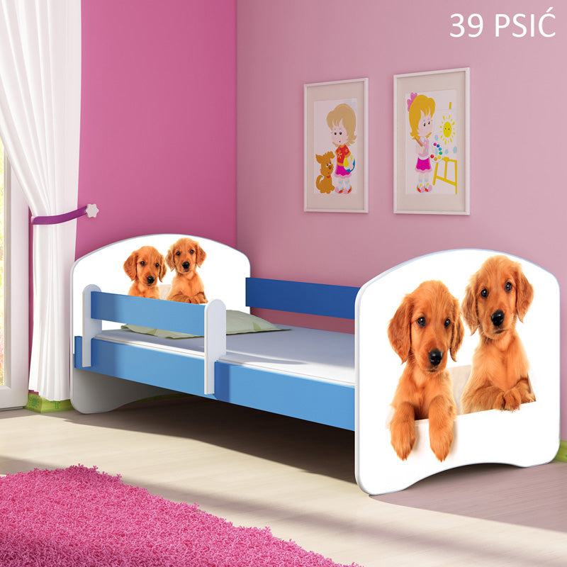 Dječji krevet ACMA s motivom, bočna plava 160x80 cm 39 Psići