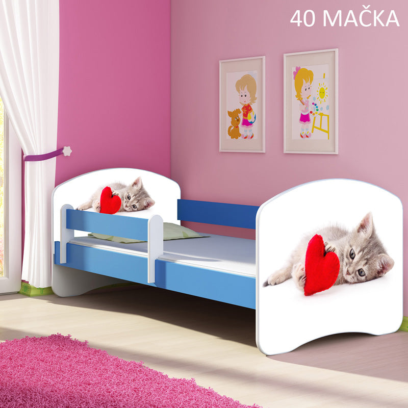 Dječji krevet ACMA s motivom, bočna plava 160x80 cm 40 Mačka