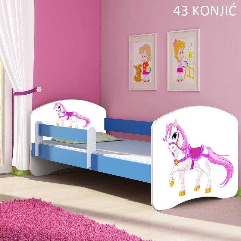 Dječji krevet ACMA s motivom, bočna plava 180x80 cm 43 Konjić
