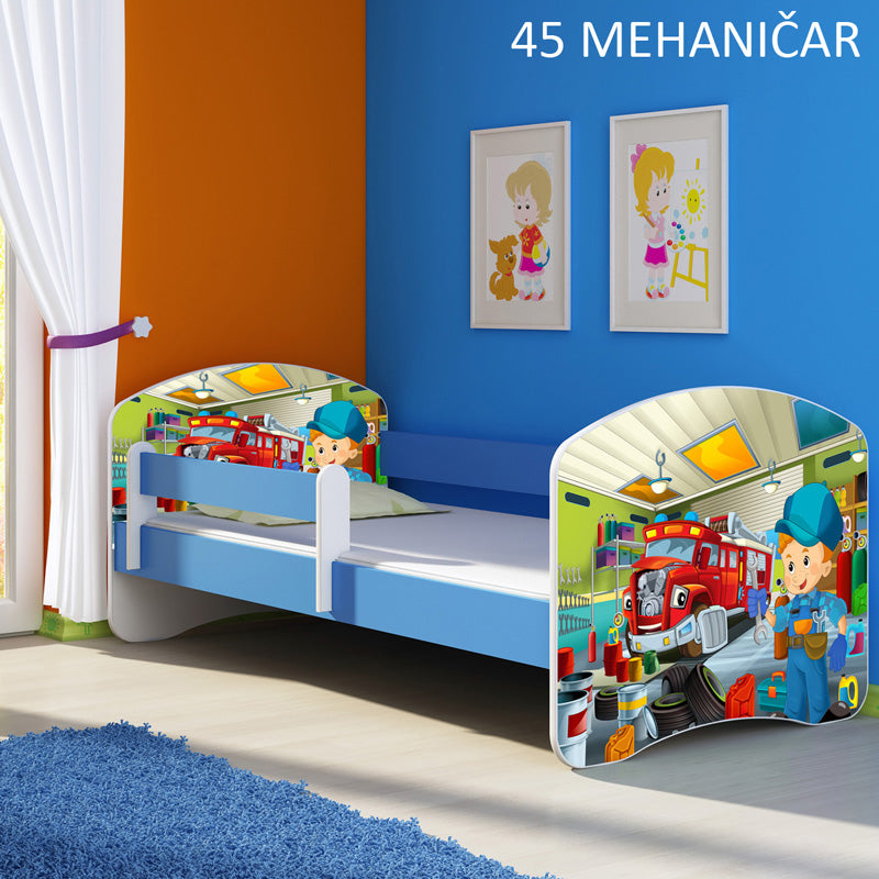 Dječji krevet ACMA s motivom, bočna plava 140x70 cm 45 Mehaničar