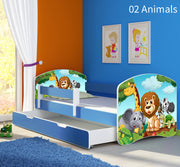 Dječji krevet ACMA s motivom, bočna plava + ladica 180x80 cm 02 Animals