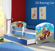 Dječji krevet ACMA s motivom, bočna plava + ladica 160x80 cm 03 Racing Car
