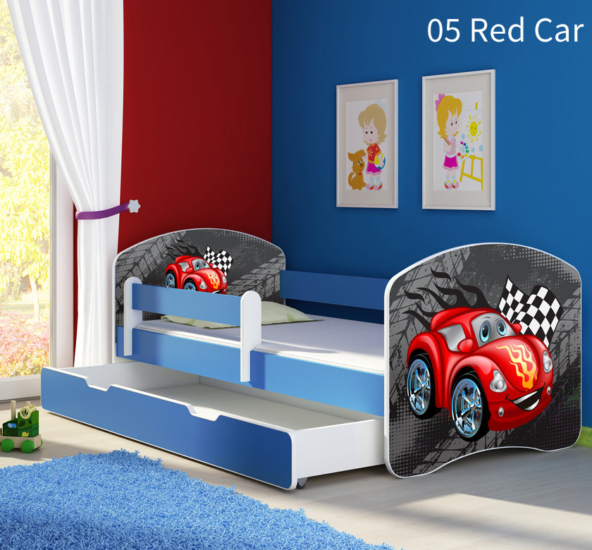 Dječji krevet ACMA s motivom, bočna plava + ladica 160x80 cm 05 Red Car