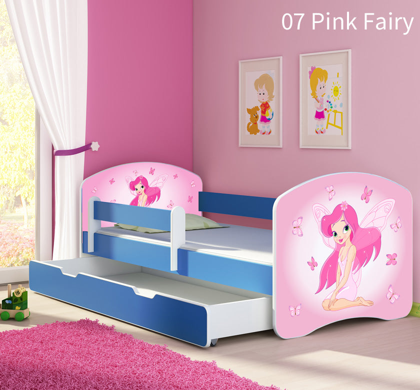 Dječji krevet ACMA s motivom, bočna plava + ladica 180x80 cm 07 Pink Fairy