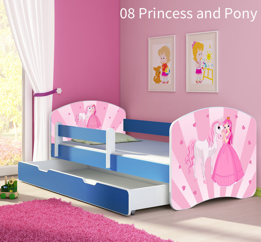 Dječji krevet ACMA s motivom, bočna plava + ladica 160x80 cm 08 Princess with Pony